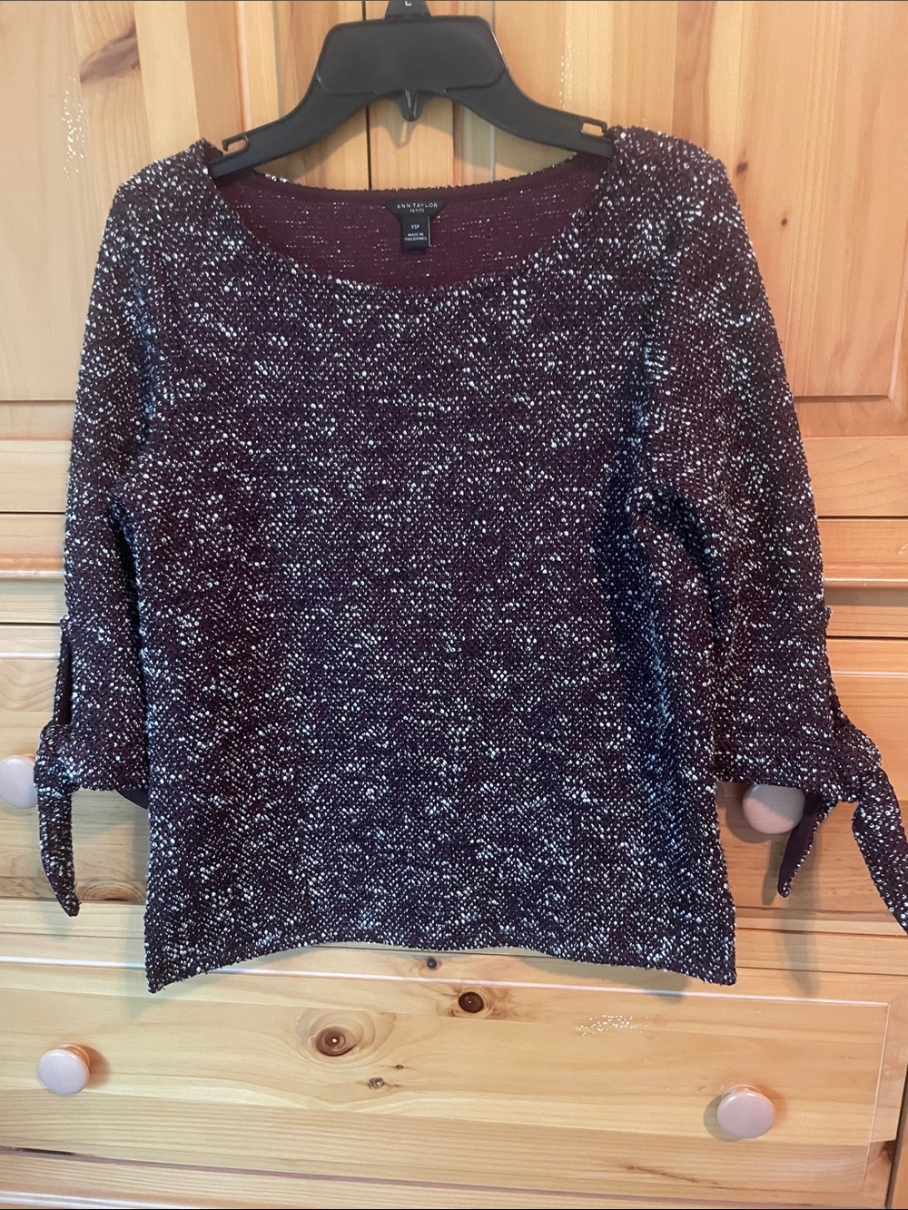 Ann Taylor Open-Knit Tie-Sleeve Sweater - Burgundy
